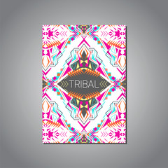 Vector geometric colorful brochure template for business and invitation. Ethnic, tribal, aztec style. A4 format