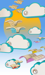 Files transfer, cloudy environment, 3d rendering