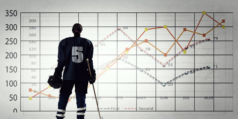 Hockey player and dynamics graph . Mixed media