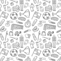 Sports Pattern With Soccer/Football Symbols in Hand Draw Style. - 119136768