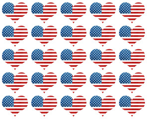 American flag pattern with hearts.