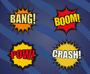 Set of sound comic bubbles in pop-art style