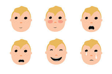 Cute boy avatar set with six different emotions. 