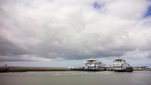 Ferry leaving ferry terminal, Texel, Netherlands, 4K time lapse