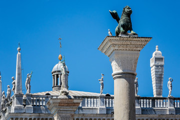 Fototapeta na wymiar Bronze Saint Marks Winged Lion - Venetian Symbol. Venice, Italy