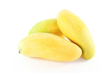 Ripe mango fruits (Mangifera) isolated on white background