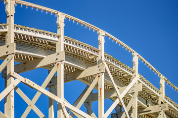 Rollercoaster against a blue sky