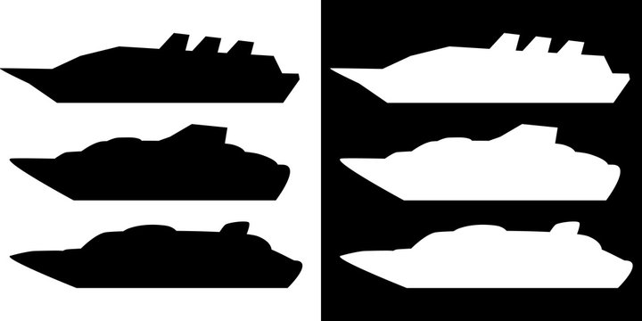 Vector illustration. Set silhouette cruise ship  isolated.