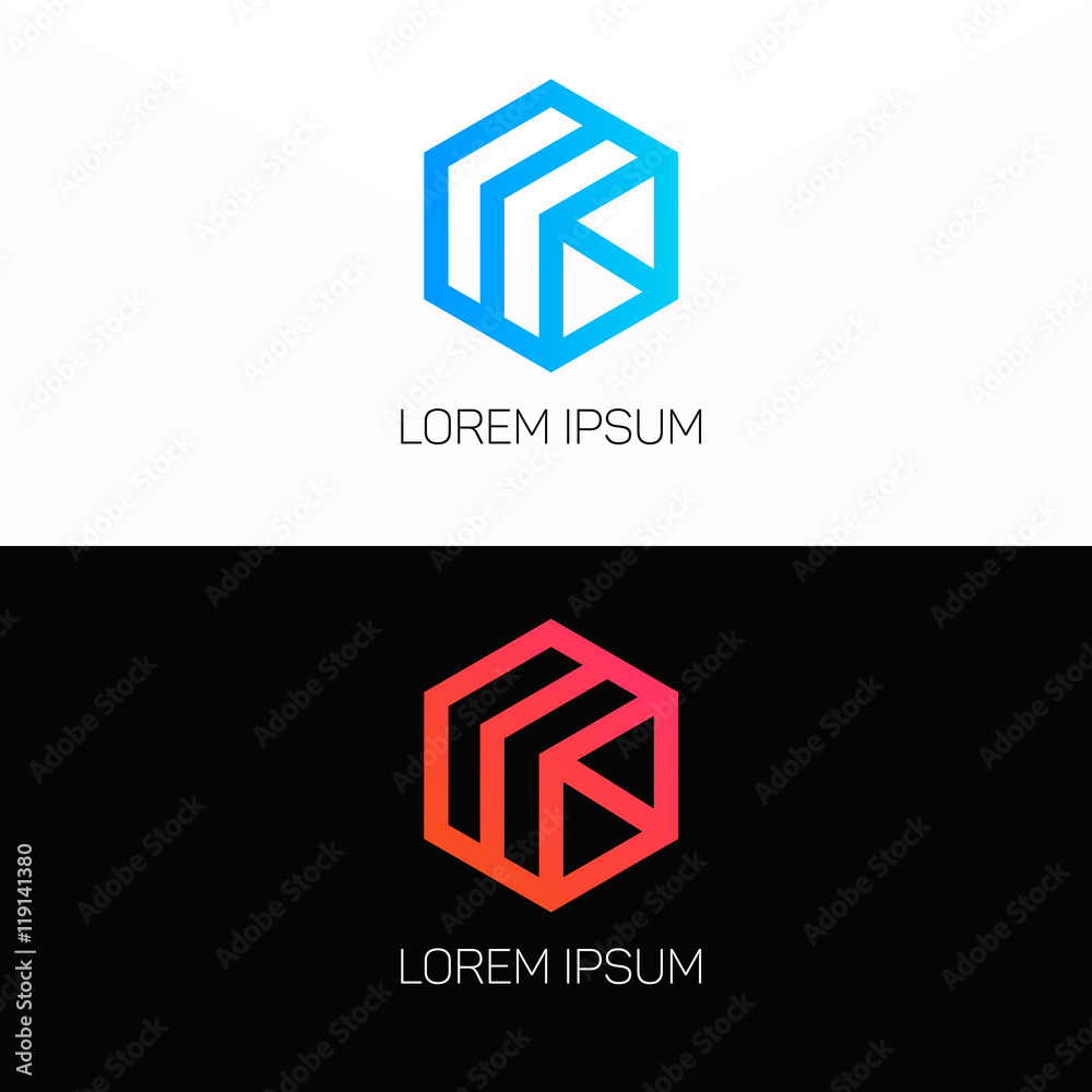 Poster abstract cube logo company clean icon vector design