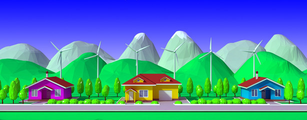 ecological housing with wind power plant