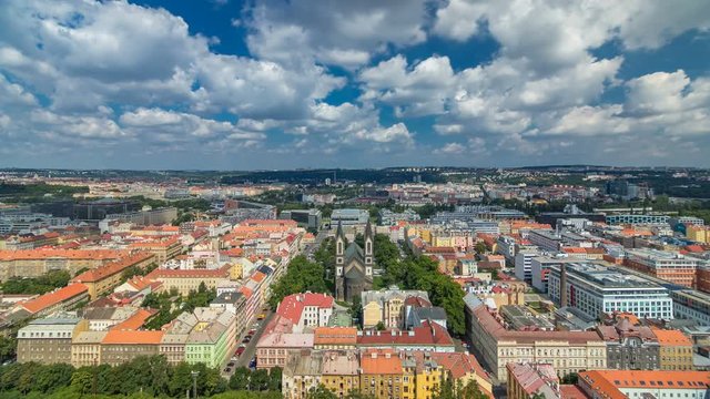 Panoramic view of Prague timelapse from the top of the Vitkov Memorial, Czech Republic