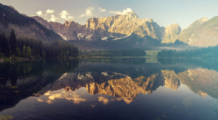 mountain lake in the Italian Alps,retro colors, vin
tage