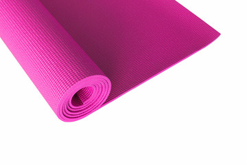 pink yoga mat isolated on white.