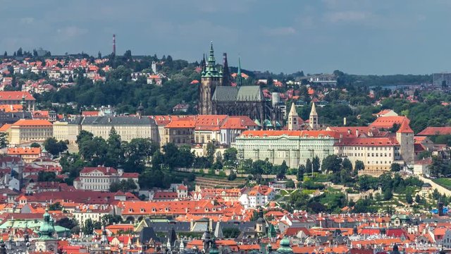Panoramic view of Prague timelapse from the top of the Vitkov Memorial, Czech Republic