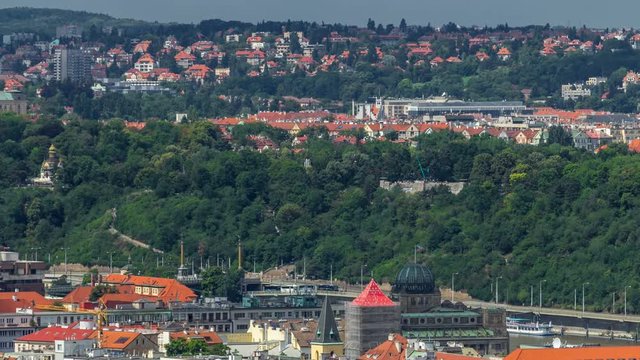Panoramic view of Prague timelapse from the top of the Vitkov Memorial, Czech Republic