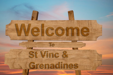 Welcome to St Vinc & Grenadies sign on wood background