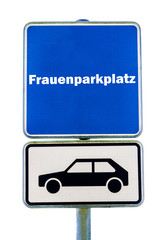 Schild Frauenparkplatz Auto blau weiß