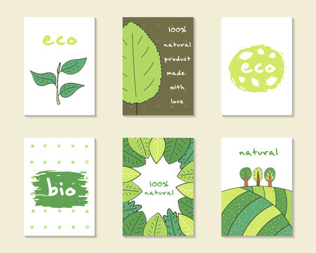 Cute hand drawn doodle eco, bio, nature cards