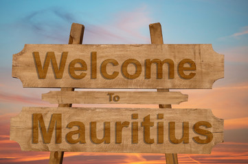 Welcome to Mauritus sign on wood background