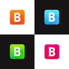 Abstract colorful flat icons set with long shadow. Iconic B lett