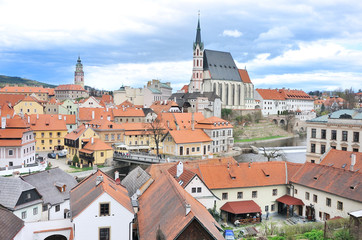 view of the Church of St. Vitus and the old town of Cesky Krumlo
