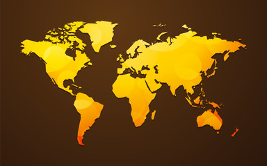 Fototapeta na wymiar yellow orange world map on dark background