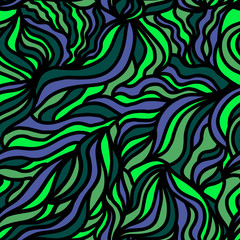Fototapeta na wymiar Waves seamless pattern. Green background, vector