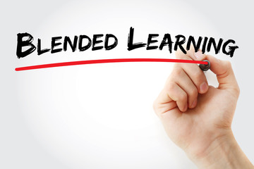 Hand writing Blended Learning with marker, concept background
