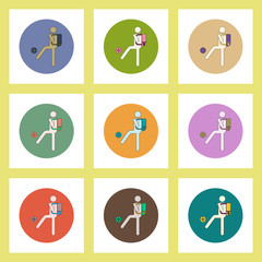 flat icons set of back to school concept on colorful circles schoolboy with ball