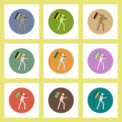 flat icons set of back to school concept on colorful circles man silhouette holding flag of ukraine
