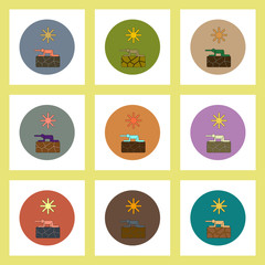 flat icons set of drought and thirsty man concept on colorful circles