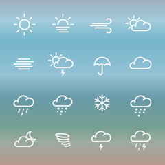 Lines weather forcast Icon set on gradient. 