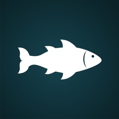 Fish isolated on blue background. Logo or label design element. Vector illustration