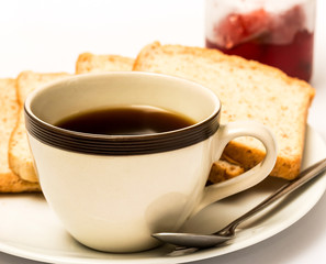 Bread And Coffee Shows Meal Time And Beverages