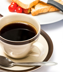 Breakfast Black Coffee Represents Morning Meal And Beverage