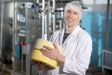 Cheese production at factory