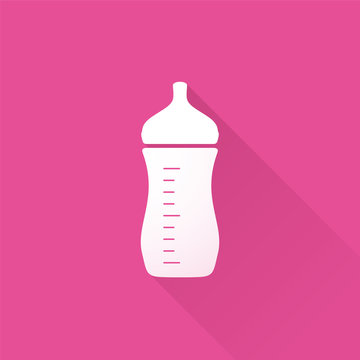 Baby bottle feeding breastfeeding on pink background