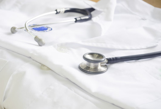 Stethoscope and lab coat medical, close-up