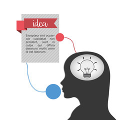 light bulb human head big and great idea infographic creativity icon set. Colorful and flat design. Vector illustration