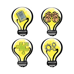 bulb gears brain puzzle big and great idea creativity icon set. Sketch and draw design. Vector illustration