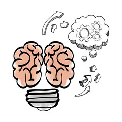 brain cloud gears arrow big and great idea creativity icon set. Sketch and draw design. Vector illustration