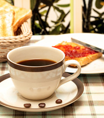 Coffee With Toast Represents Fruit Jams And Break
