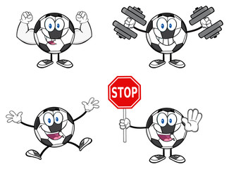 Soccer Ball Cartoon Mascot Character 6. Collection Set Isolated On White Background