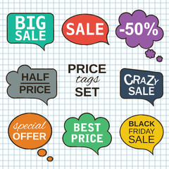 Sale promotion speech bubbles collection set with price tags