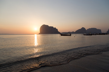 Naklejka na ściany i meble Sunset at Pak-Meng Beach of Trang - Thailand