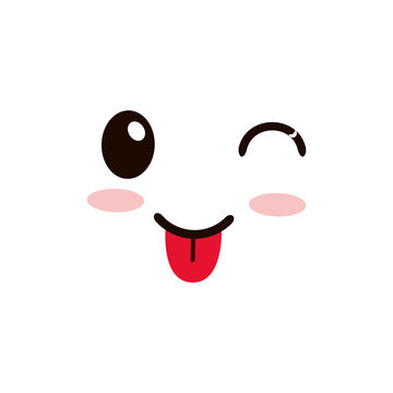 flat design kawaii happy tongue out facial expression icon vector illustration
