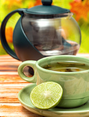 Refreshing Lime Tea Represents Cafeteria Refreshed And Citrus