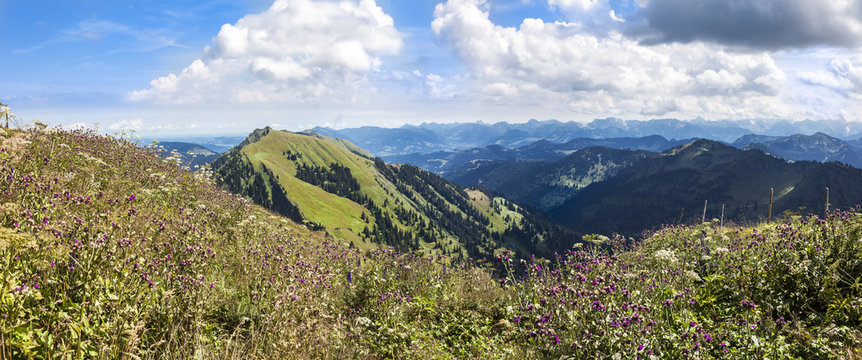 Panorama View from the Way to the Summit Cross Nagelfluhkette, Allgäu, Alpen, Germany
