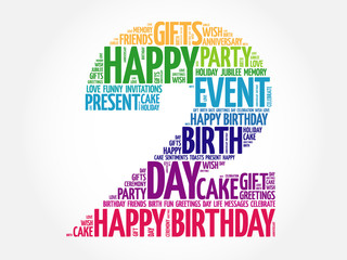 Happy 2nd birthday word cloud collage concept