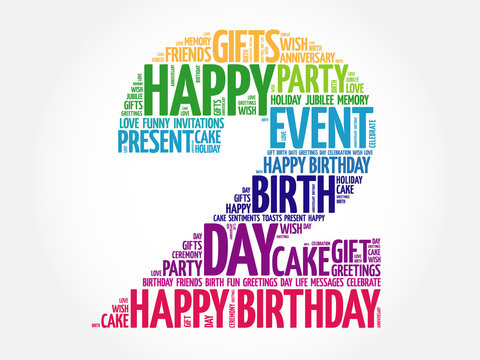 Happy 2nd Birthday Word Cloud Collage Concept
